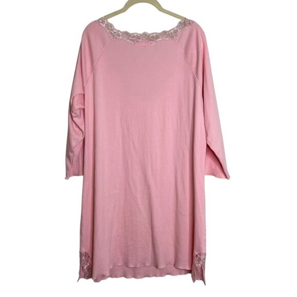 Victorias Secret Nightgown XL Pink Long Sleeve Lace Trim Cotton Blend - Picture 3 of 6